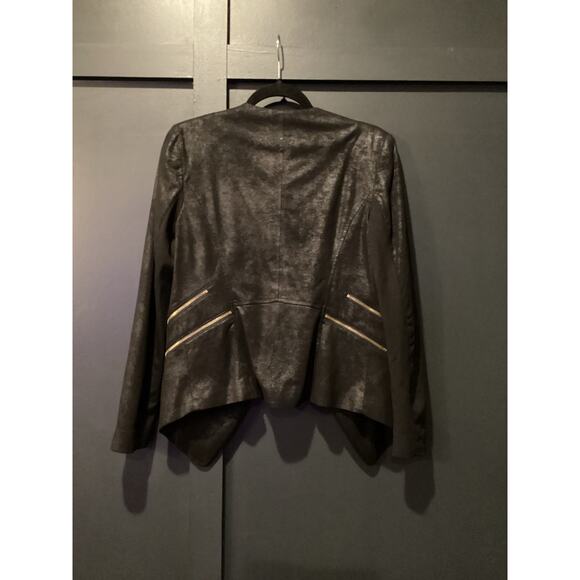 Cache open front cardigan jacket duster Faux Suede Soft Motto Black Zipper 6 - Picture 3 of 10